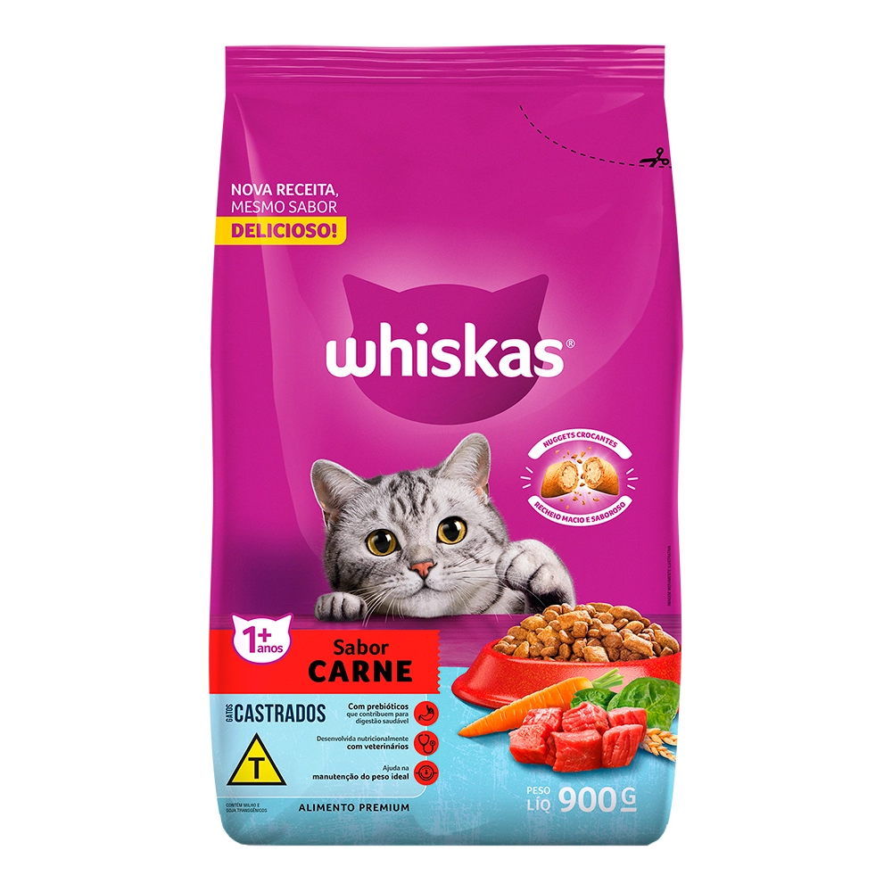 Alimento Para Gatos Castrados Adultos 1 Carne Whiskas Pacote 900g