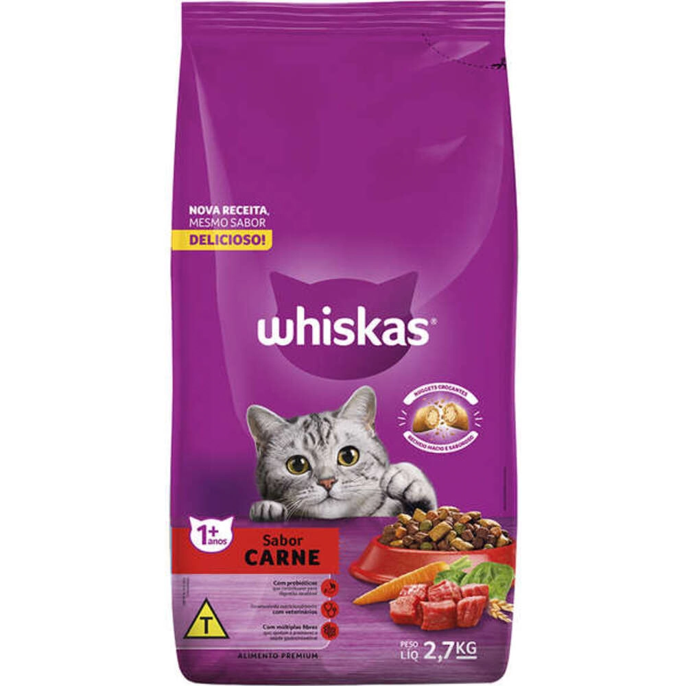 Alimento Para Gatos Adultos 1 Carne Whiskas Pacote Leve 3kg Pague 2,7kg
