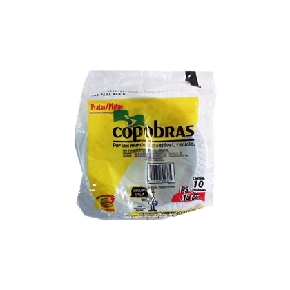 Prato Plástico Descartável Fundo Branco 15cm Copobras Pacote 10 Unidades