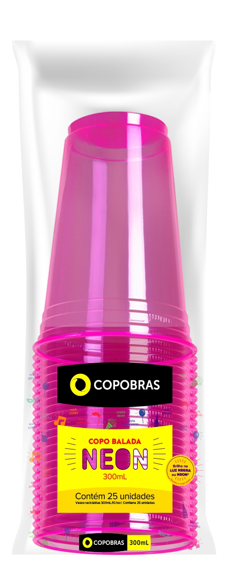 Copo Plástico Descartável Balada Neon Rosa 300ml Copobras Pacote 25 Unidades