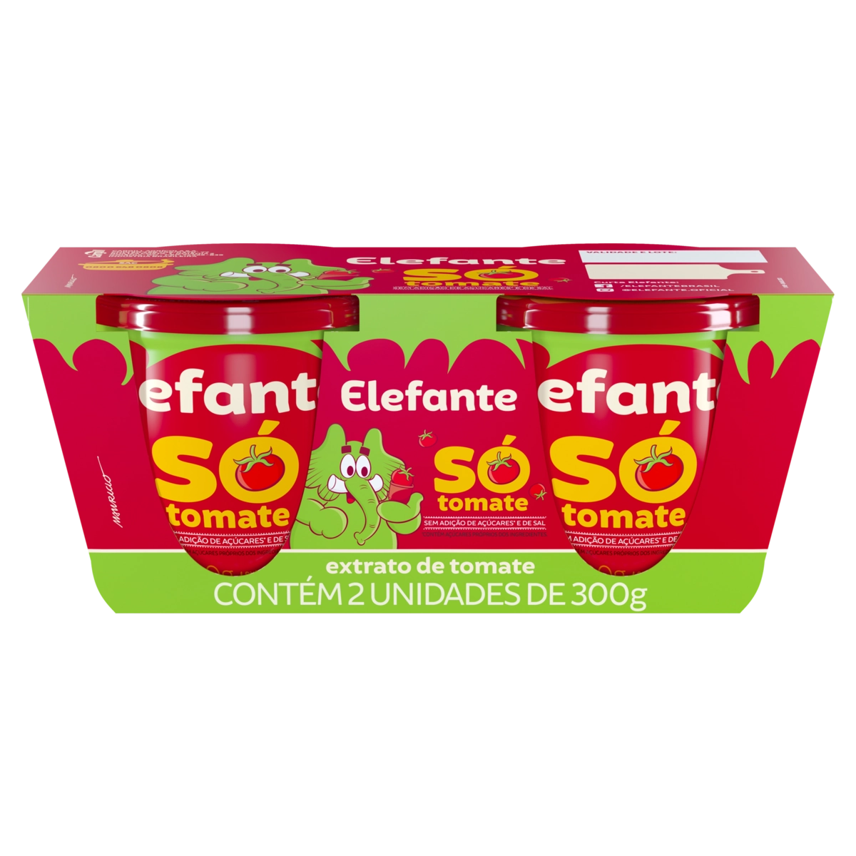 Pack Extrato De Tomate Elefante Só Tomate Pote 2 Unidades 300g Cada