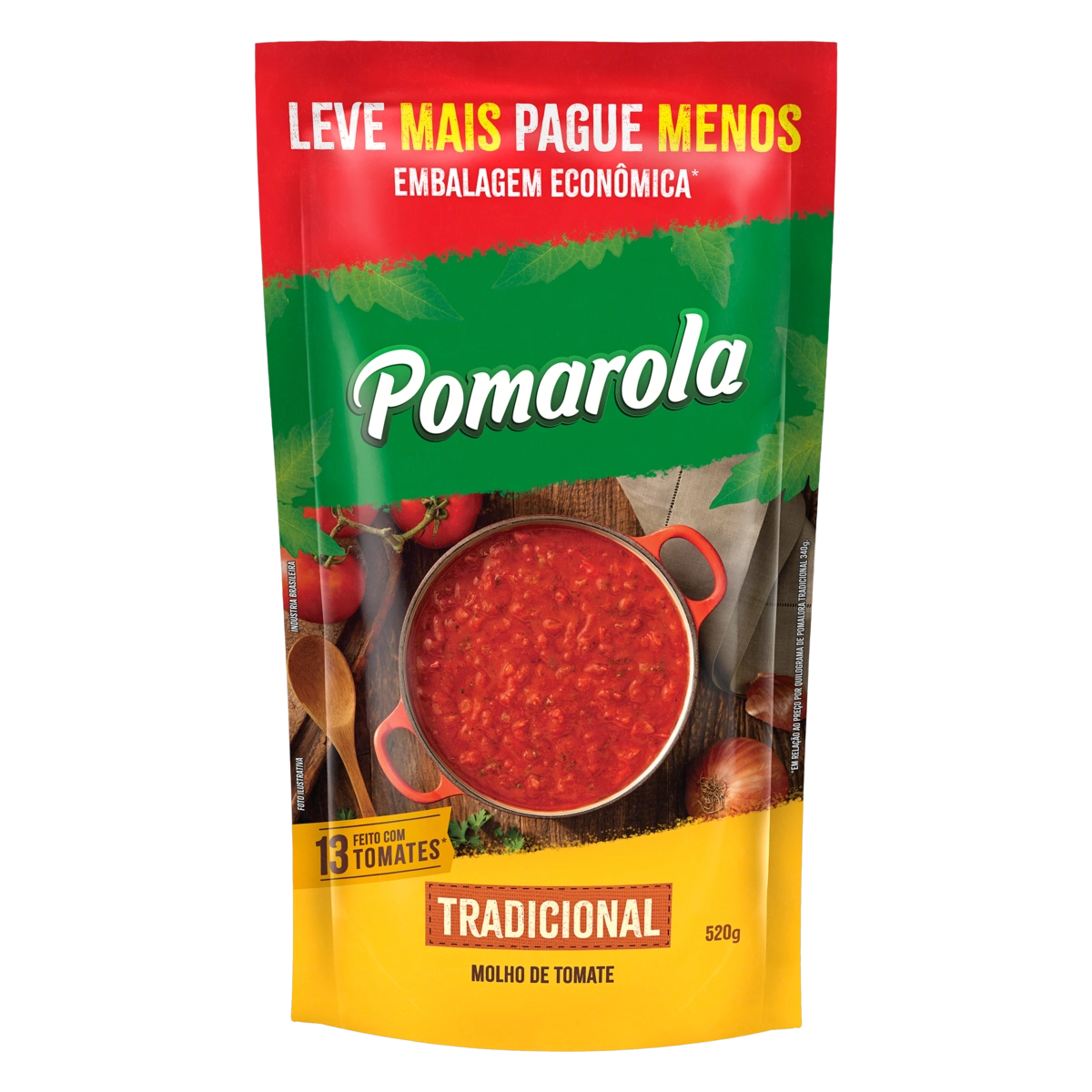 Molho De Tomate Tradicional Pomarola Sachê 520g Embalagem Econômica Leve Mais Pague Menos