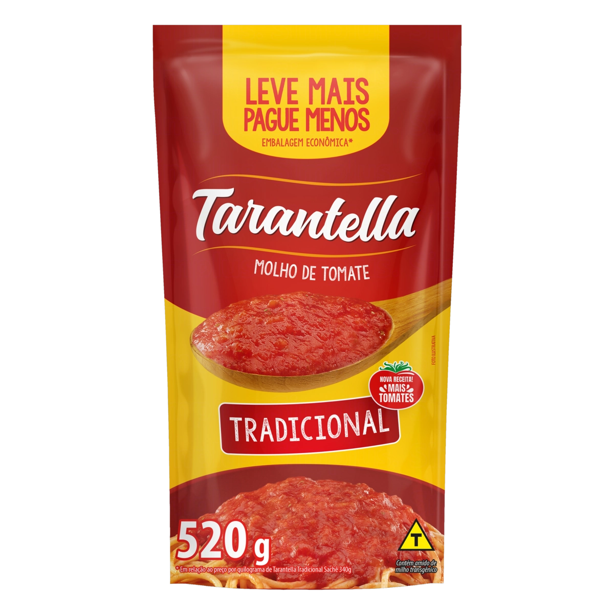 Molho De Tomate Tradicional Tarantella Sachê 520g Embalagem Econômica Leve Mais Pague Menos