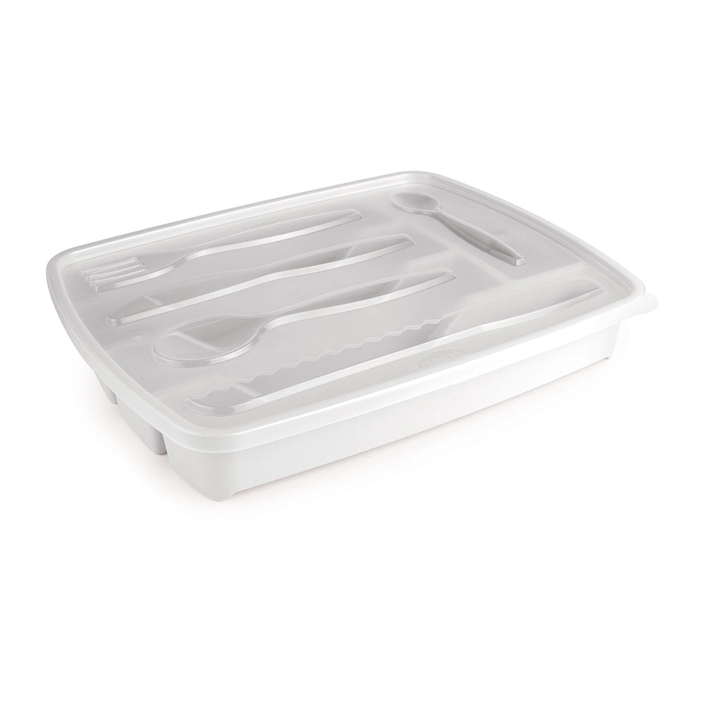 Porta Talher Branco Com Tampa 5 Divisórias Plasútil