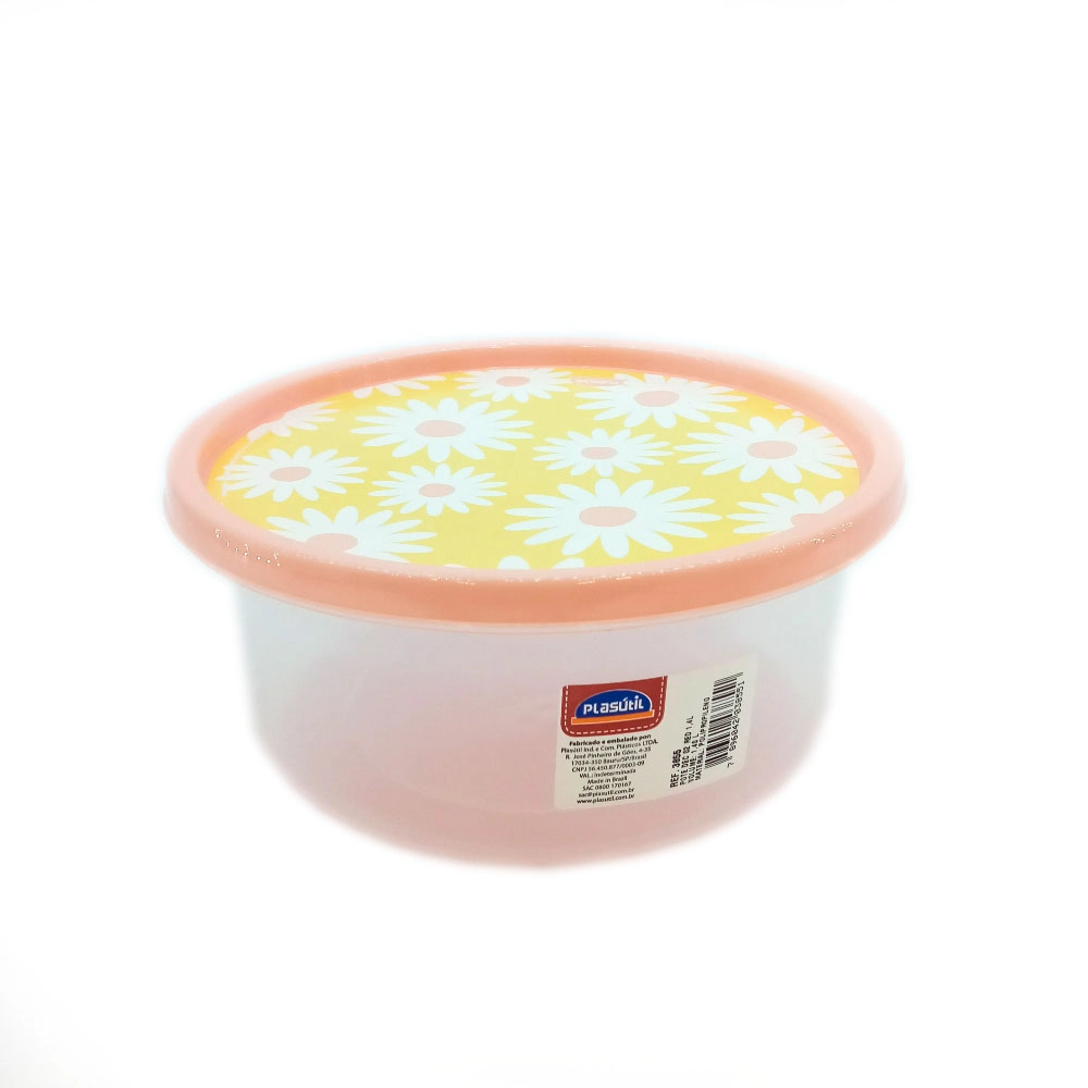Pote Plástico Com Tampa Redondo Camomila 1,4l Plasútil Decora