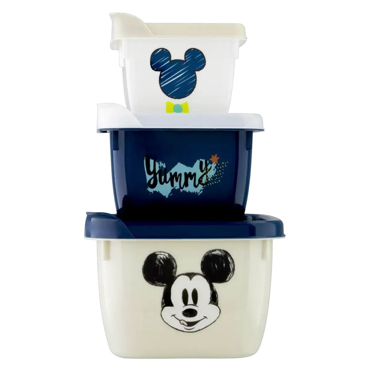Conjunto Pote Plástico Quadrado Mickey Mouse Baby Plasútil Kids Conect 3 Unidades