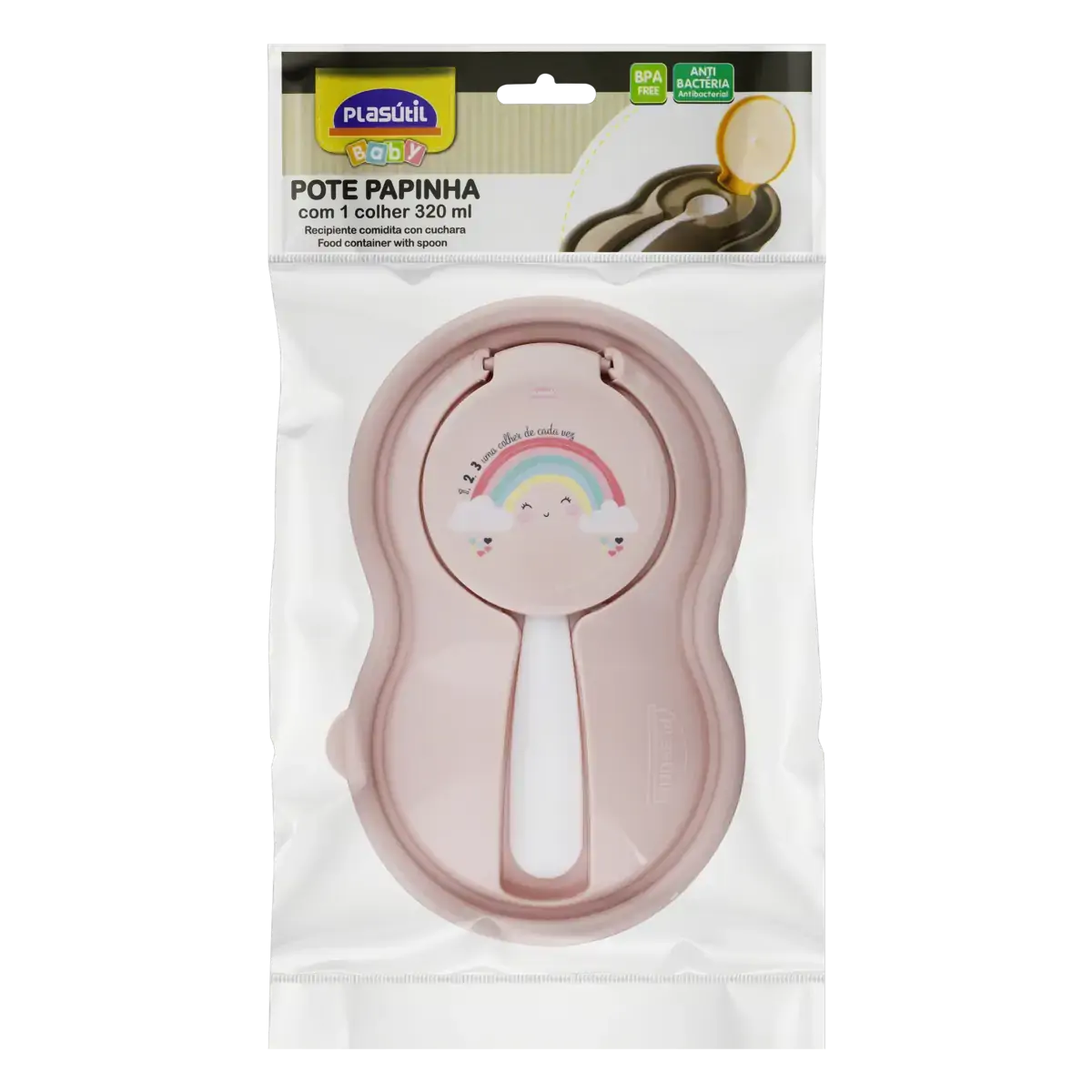 Pote Para Papinha Com Colher Arco íris 320ml Plasútil Decora Baby