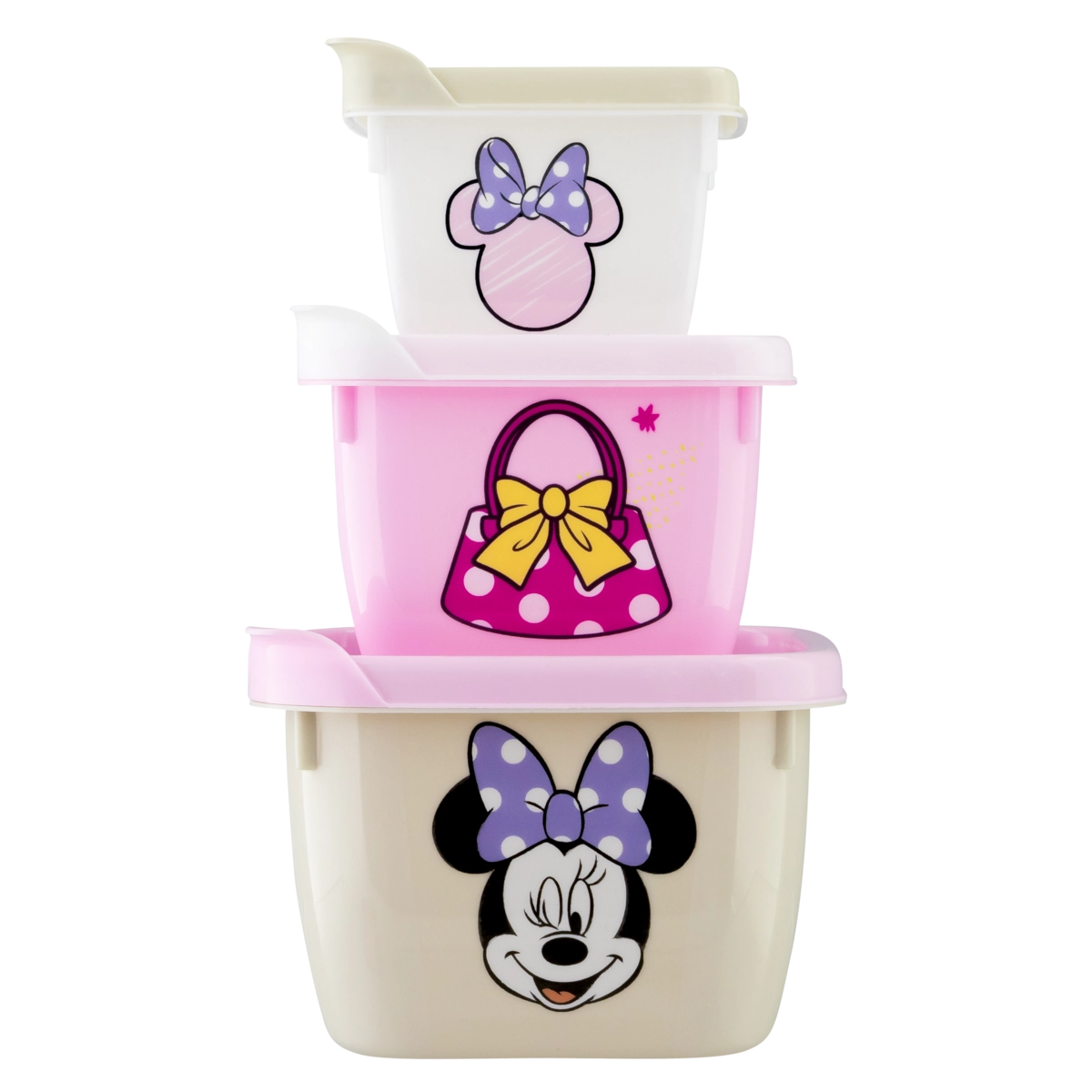 Conjunto Pote Plástico Quadrado Minnie Baby Plasútil Kids Conect 3 Unidades
