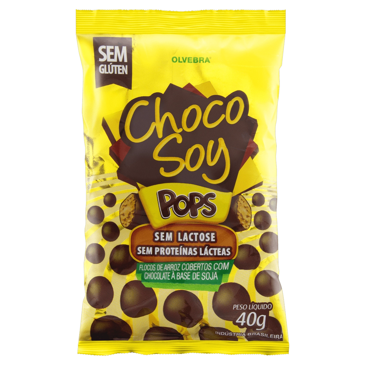 Flocos De Arroz Cobertura Chocolate à Base De Soja Zero Lactose Choco Soy Pops Pacote 40g