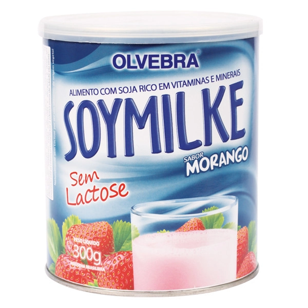 Alimento à Base De Soja Em Pó Morango Zero Lactose Soymilke Lata 300g