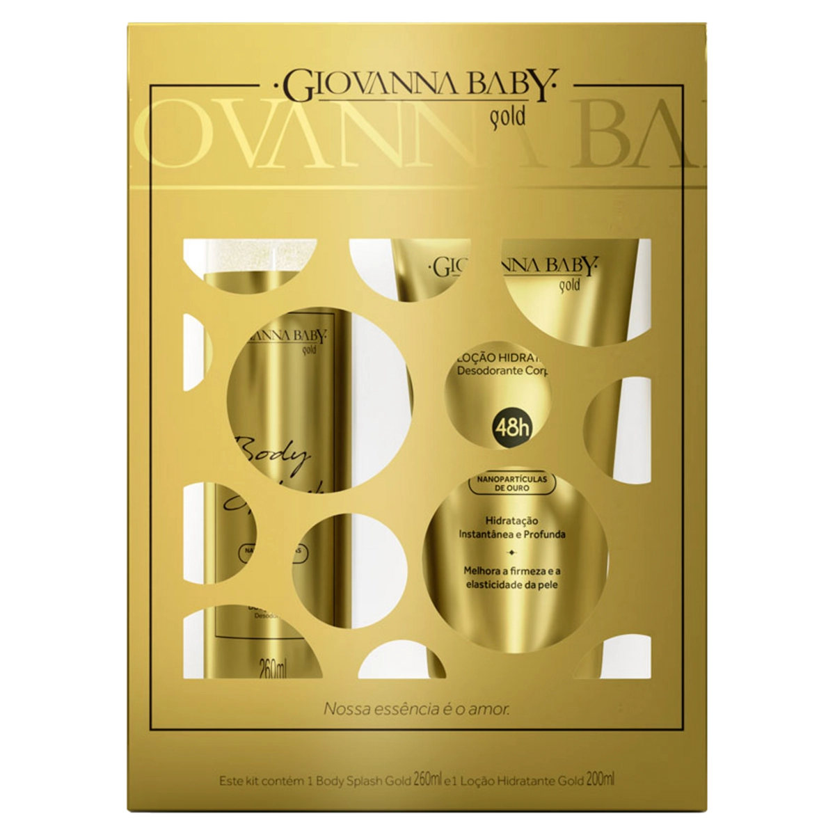 Kit Desodorante Body Splash 260ml Spray Loção Desodorante Hidratante Corporal 200ml Gold Giovanna Ba