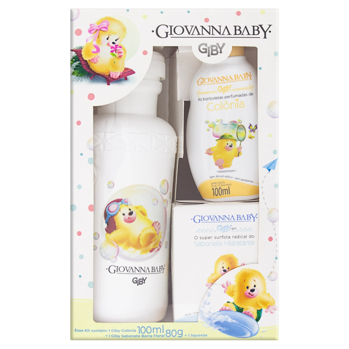 Kit Sabonete Barra Floral 80g Colônia 100ml Squeeze Giovanna Baby Giby