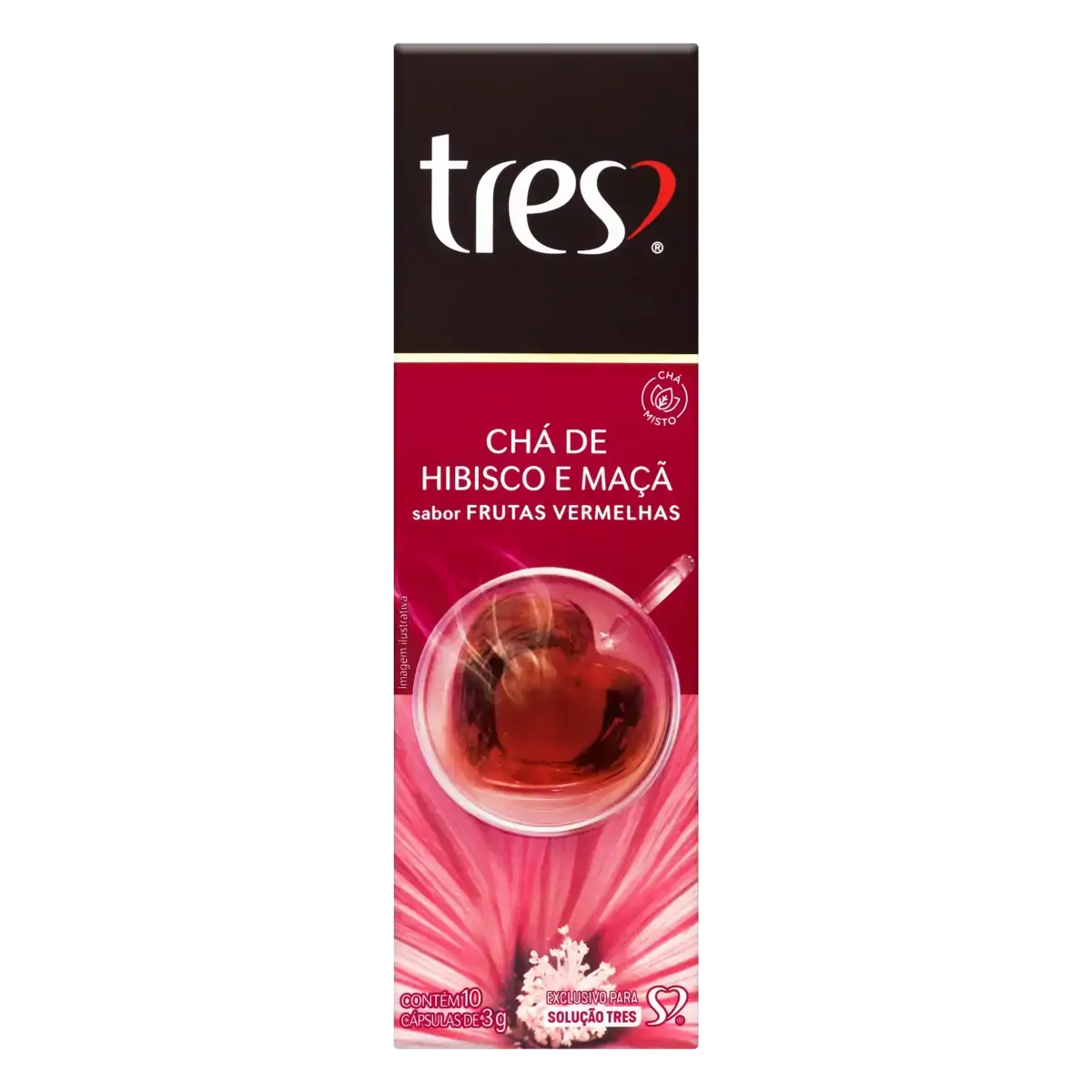Chá Em Cápsula Hibisco E Maçã Tres Caixa 30g 10 Unidades