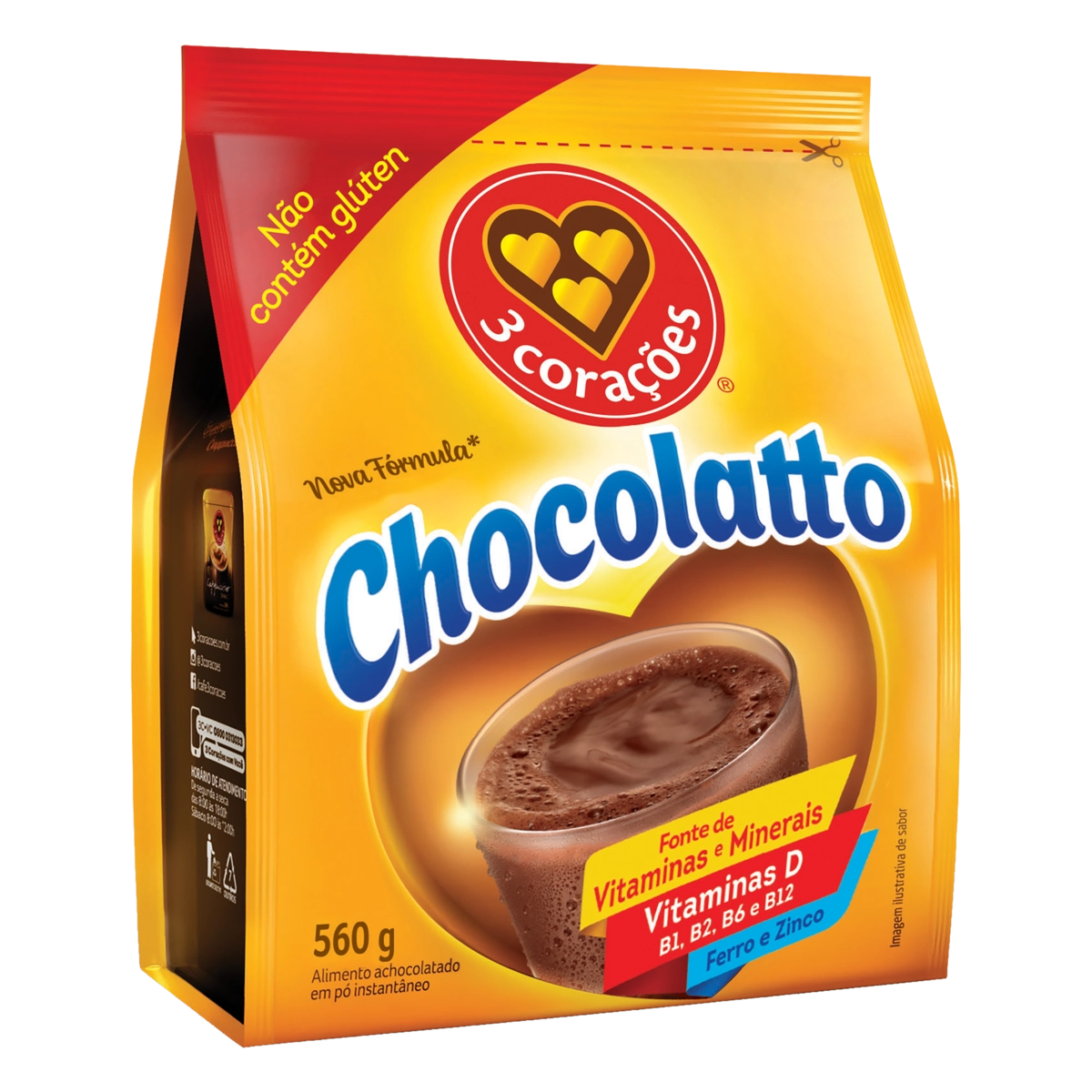 Achocolatado Pó 3 Corações Chocolatto Pacote 560g
