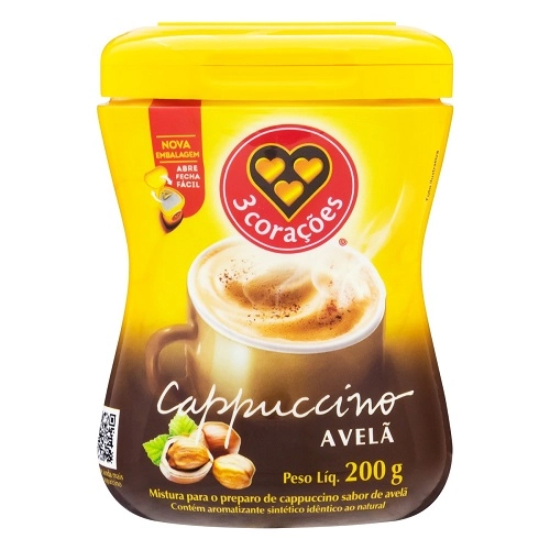 Cappuccino Solúvel Avelã 3 Corações Pote 200g
