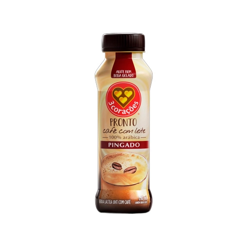 Bebida Láctea Uht Café Com Leite Pingado 3 Corações Frasco 260ml