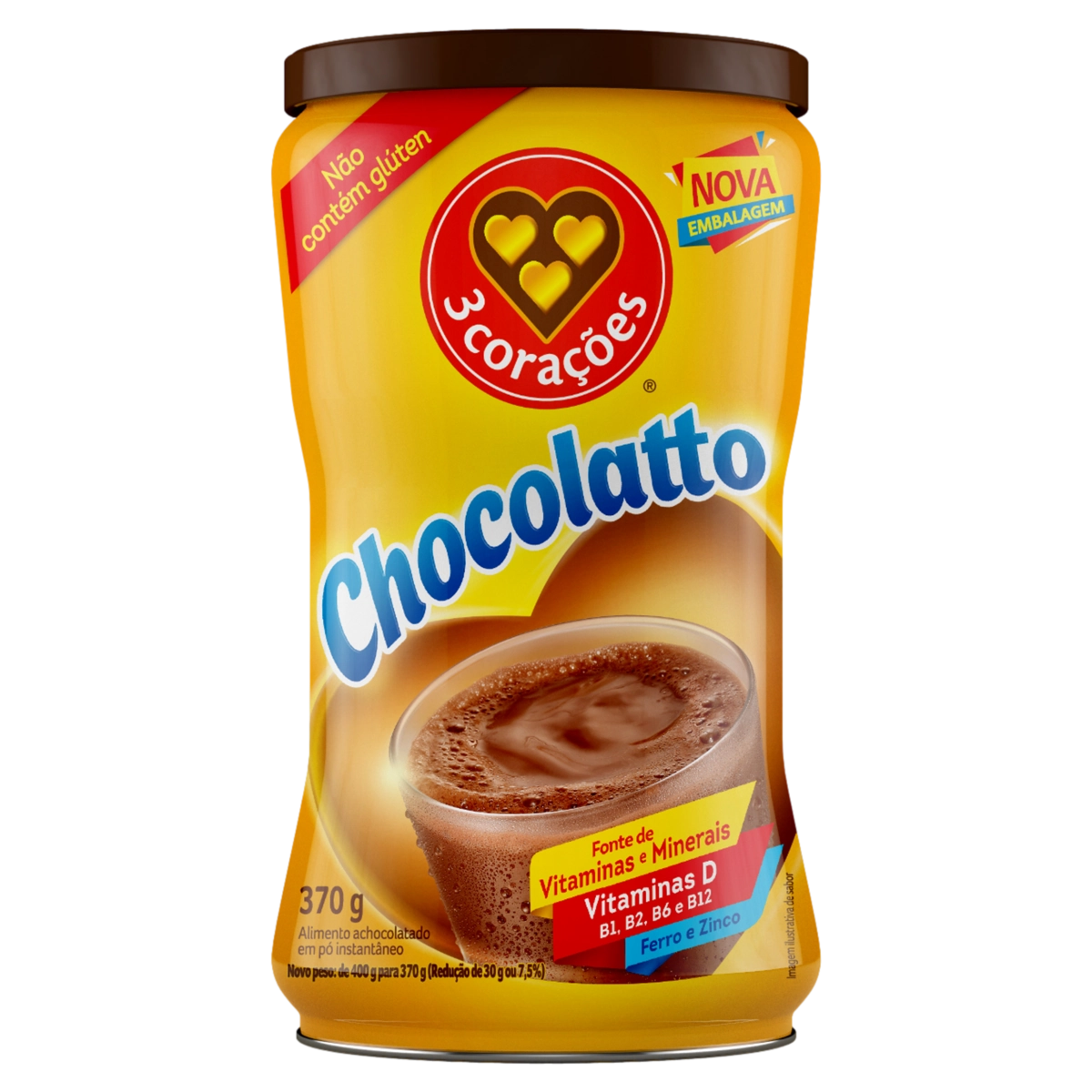 Achocolatado Pó 3 Corações Chocolatto Lata 370g