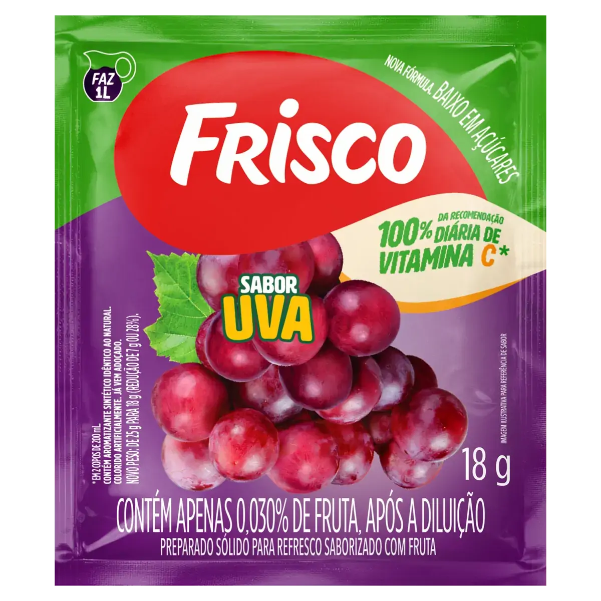 Refresco Em Pó Uva Frisco Pacote 18g