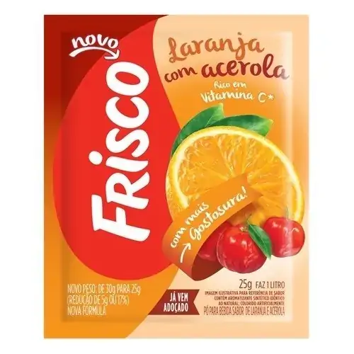 Refresco Em Pó Laranja Com Acerola Frisco Pacote 25g