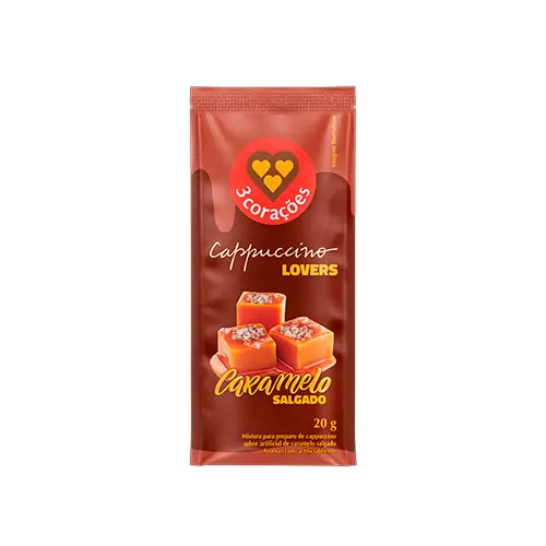 Cappuccino Solúvel Caramelo Salgado 3 Corações Lovers Sachê 20g