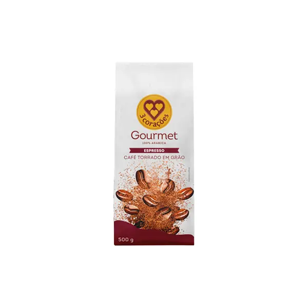 Café Torrado Em Grãos Espresso 3 Corações Gourmet Pacote 500g