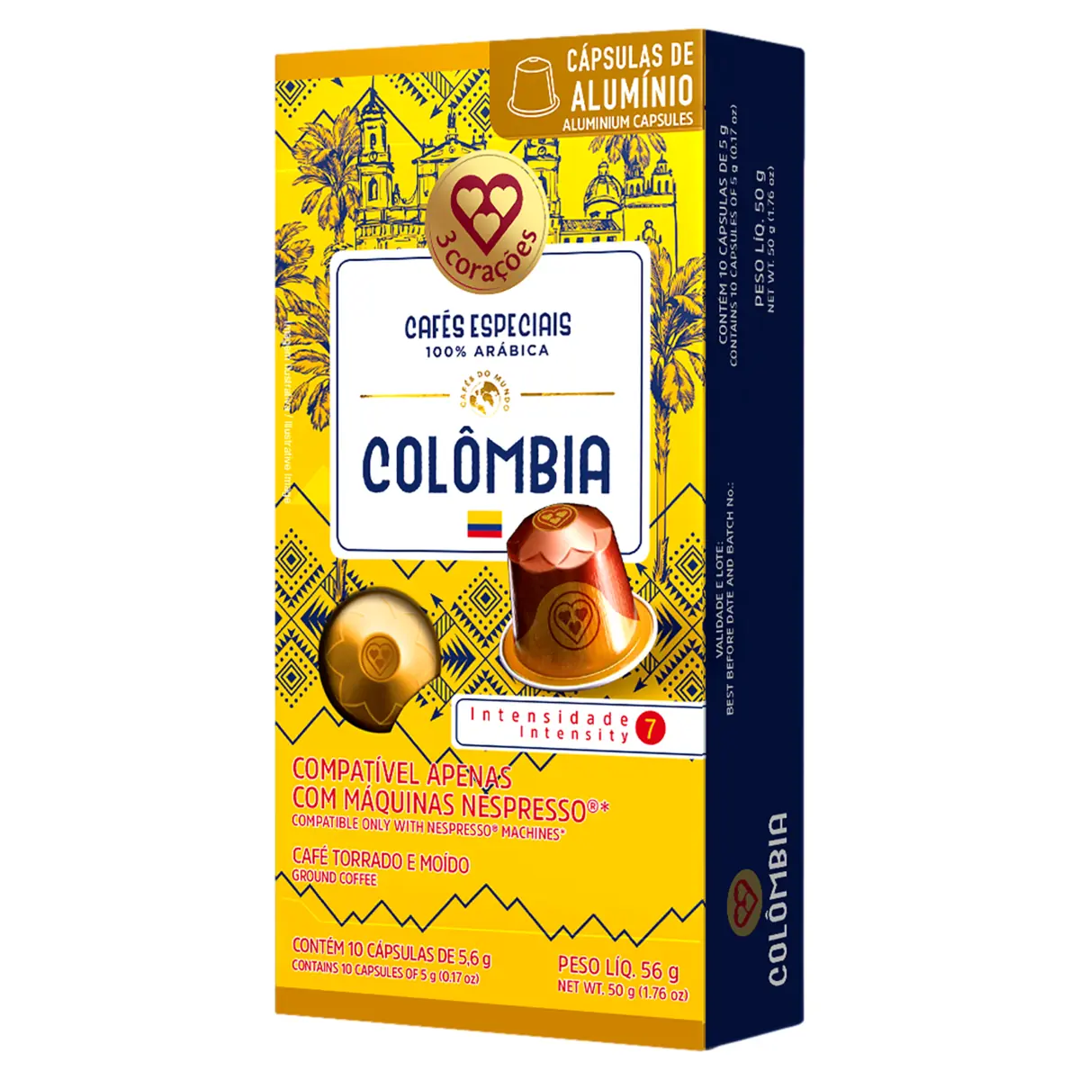 Café Em Cápsula Torrado E Moído Colômbia 3 Corações Cafés Especiais Caixa 56g 10 Unidades