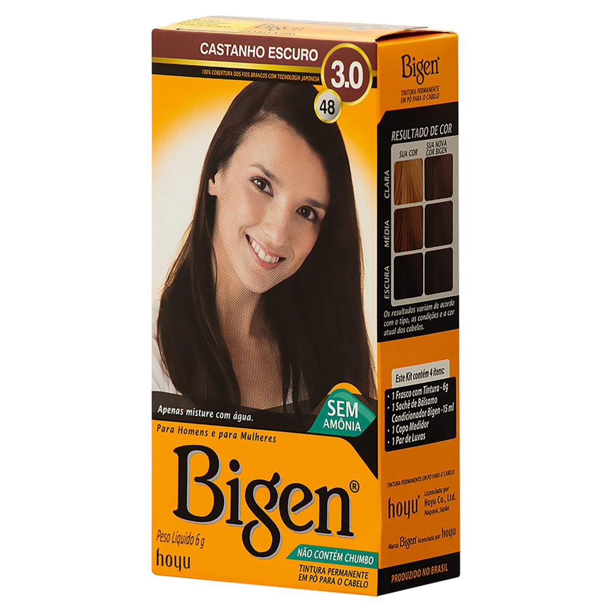 Kit Tintura Permanente Pó 3.0 Castanho Escuro Bigen
