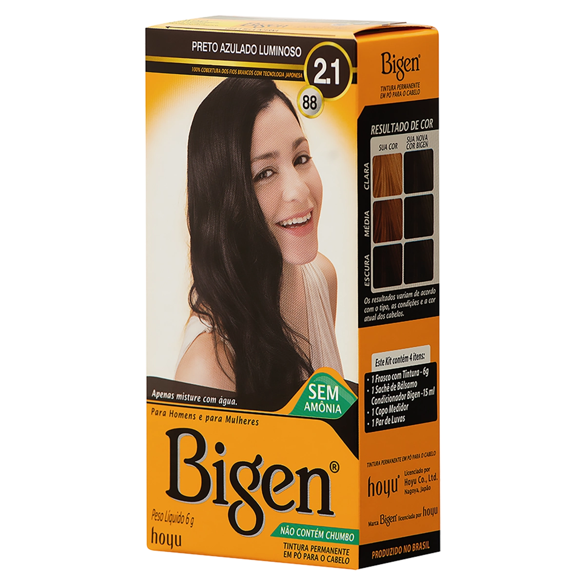 Kit Tintura Permanente Pó 2.1 Preto Azulado Luminoso Bigen
