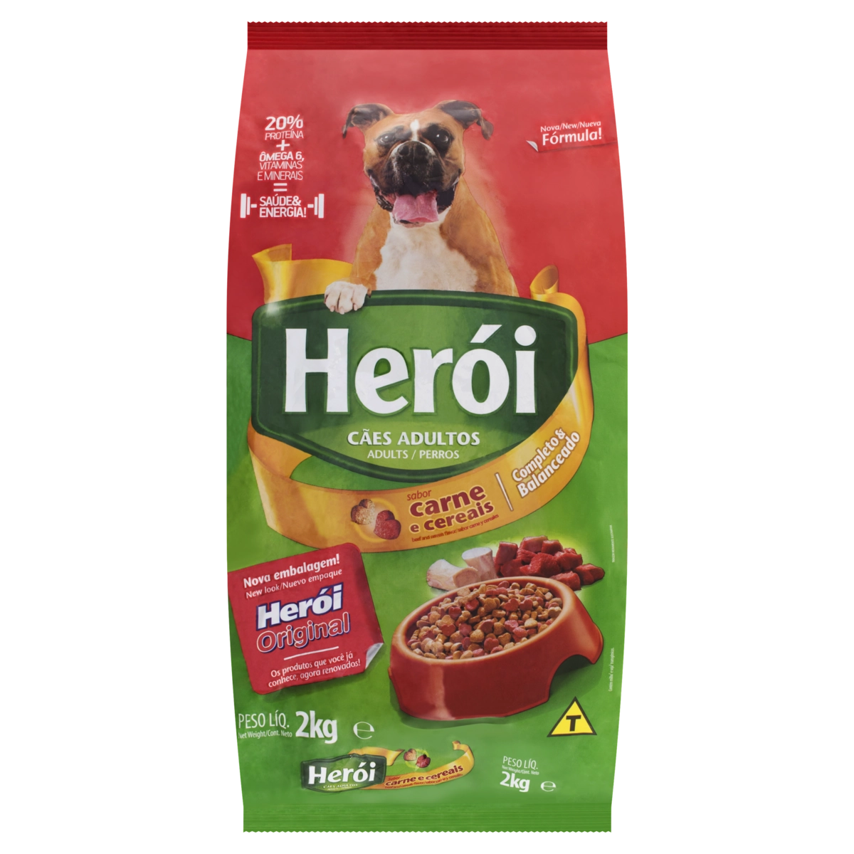 Alimento Para Cães Adultos Carne E Cereais Herói Pacote 2kg