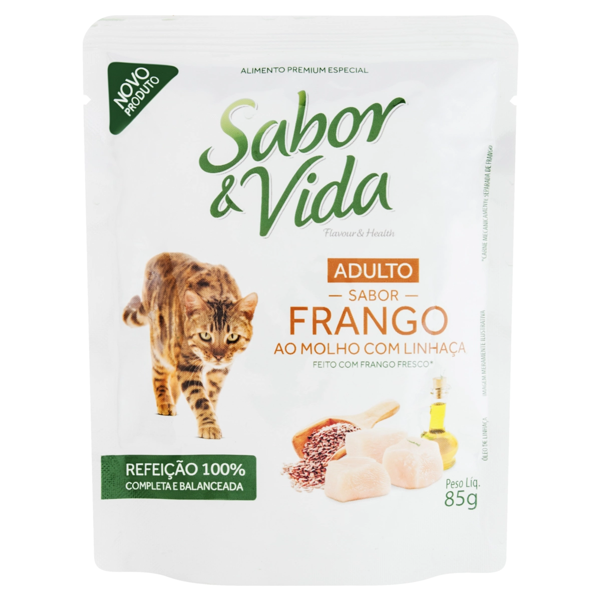 Alimento Para Gatos Adultos Frango Com Linhaça Sabor Vida Sachê 85g