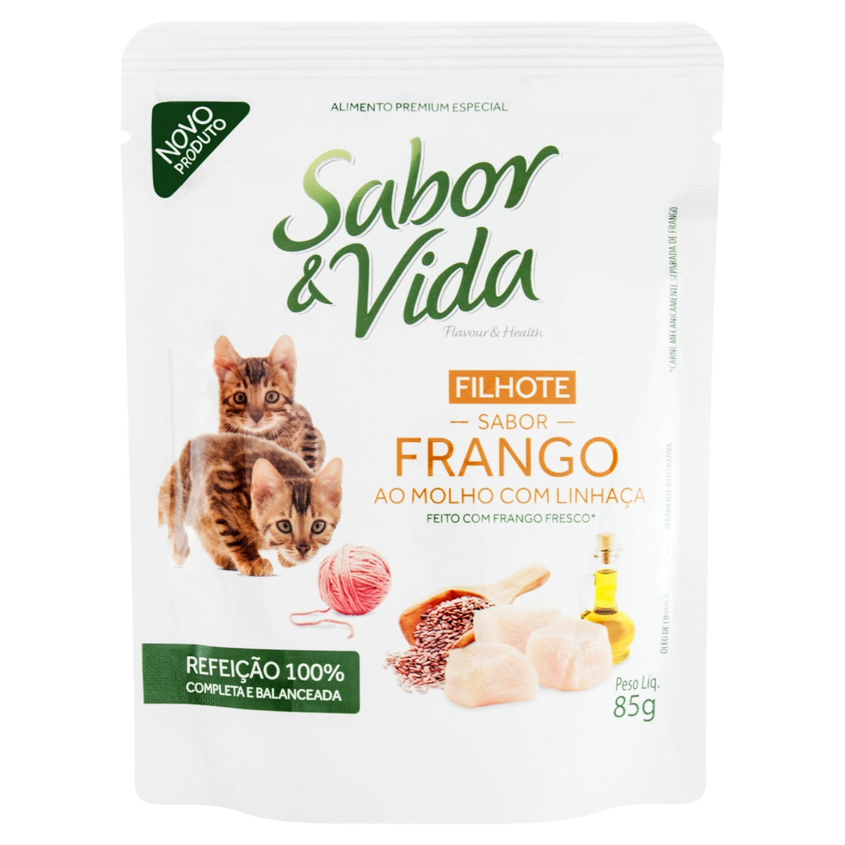 Alimento Para Gatos Filhotes Frango Com Linhaça Sabor Vida Sachê 85g
