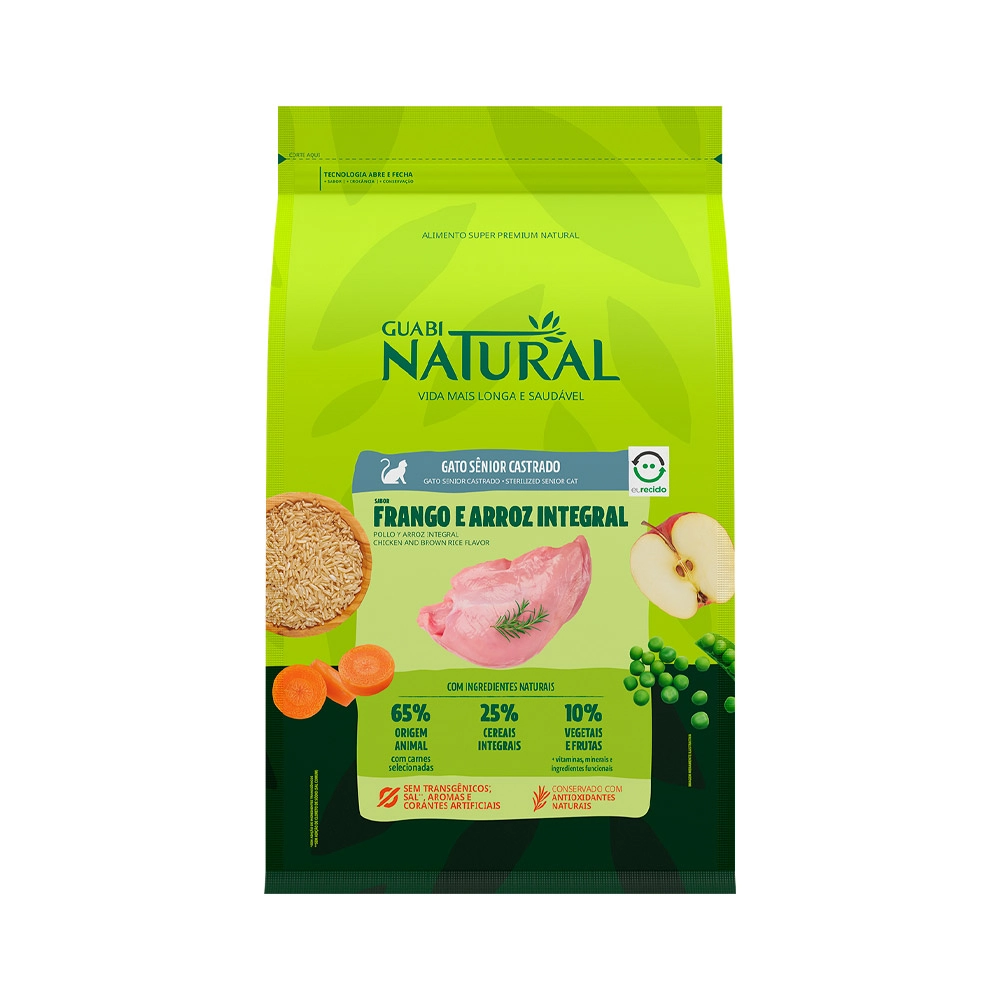 Racao Guabi Natural Para Gatos Senior Castrados Sabor Frango E Arroz 1,5kg