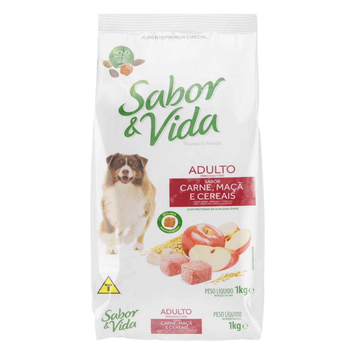 Alimento Para Cães Adultos Carne, Maçã E Cereais Sabor Vida Pacote 1kg