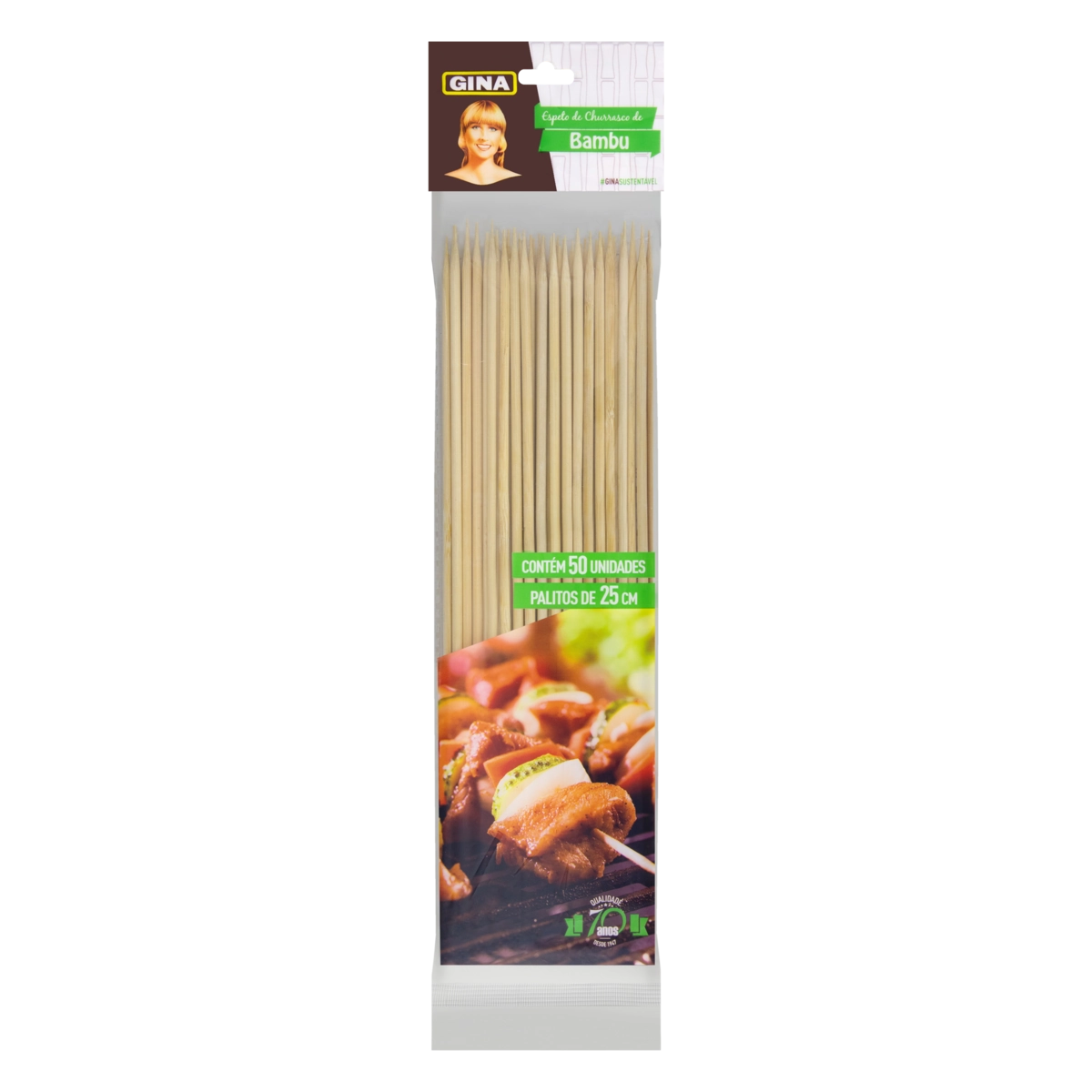 Espeto Para Churrasco Gina 25cm Pacote 50 Unidades