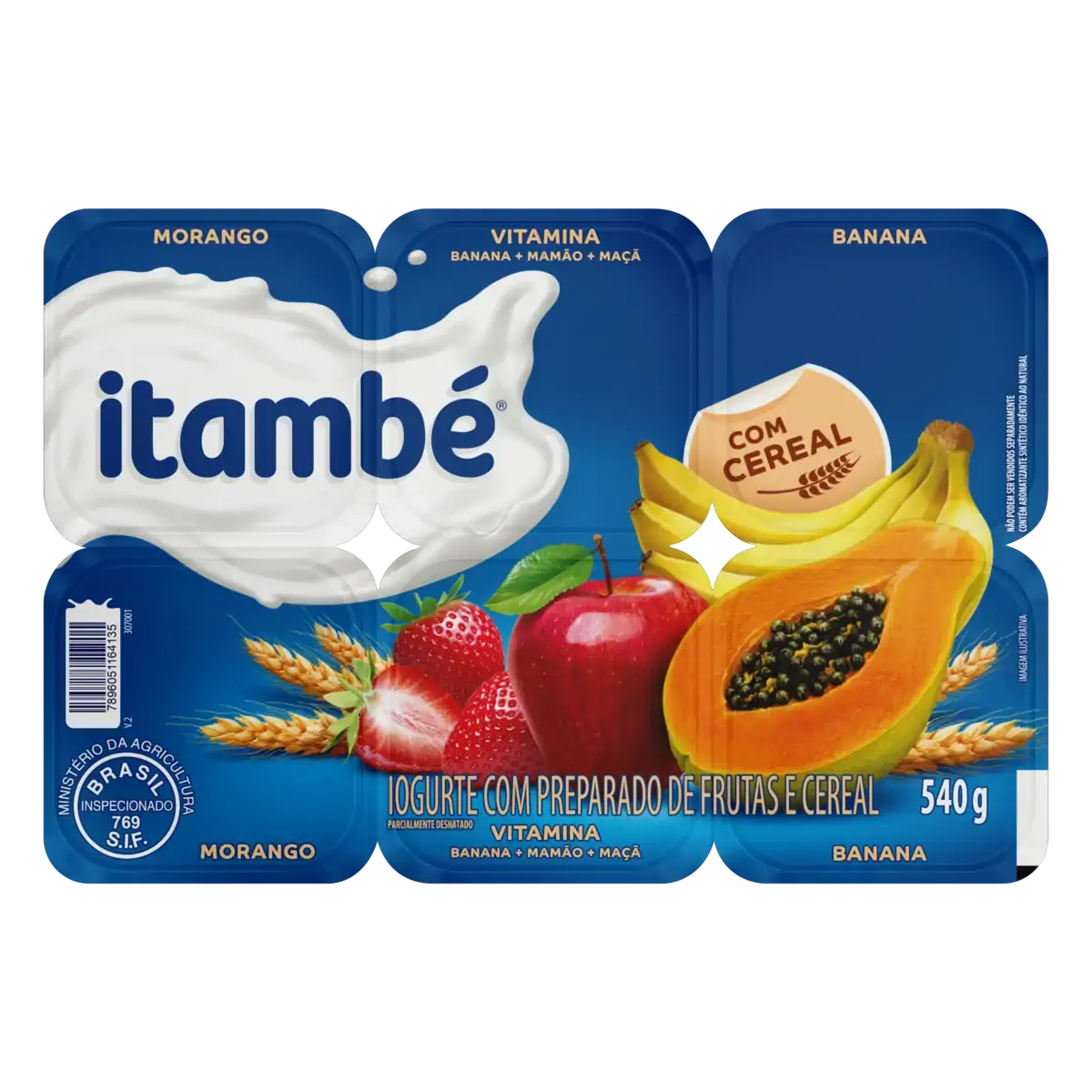 Iogurte Parcialmente Desnatado Morango Vitamina Banana Itambé Bandeja 540g 6 Unidades