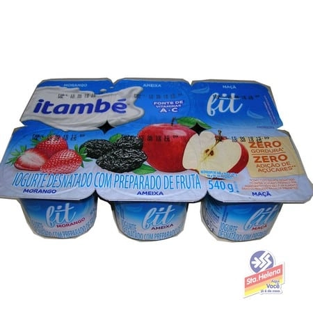 Iogurte Desnatado Morango Ameixa Maçã Zero Lactose Itambé Fit Bandeja 540g 6 Unidades