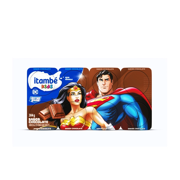 Sobremesa Láctea Chocolate League Of Superpets Itambé Kids Bandeja 304g 8 Unidades