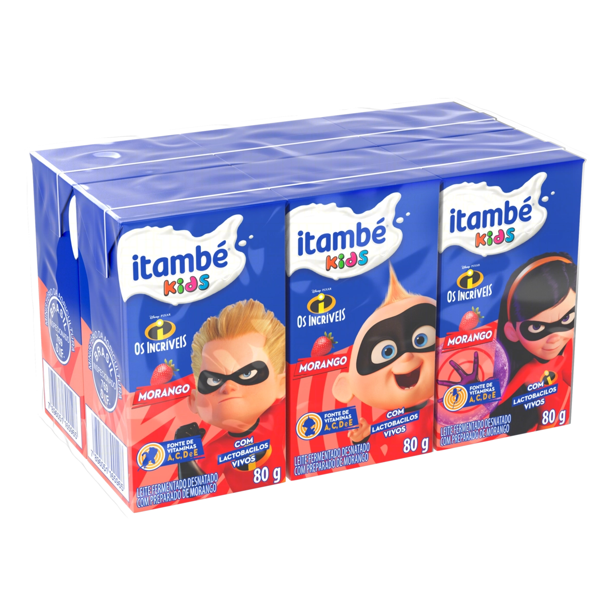 Pack Leite Fermentado Desnatado Morango Justice League Itambé Kids Caixa 6 Unidades 80g Cada
