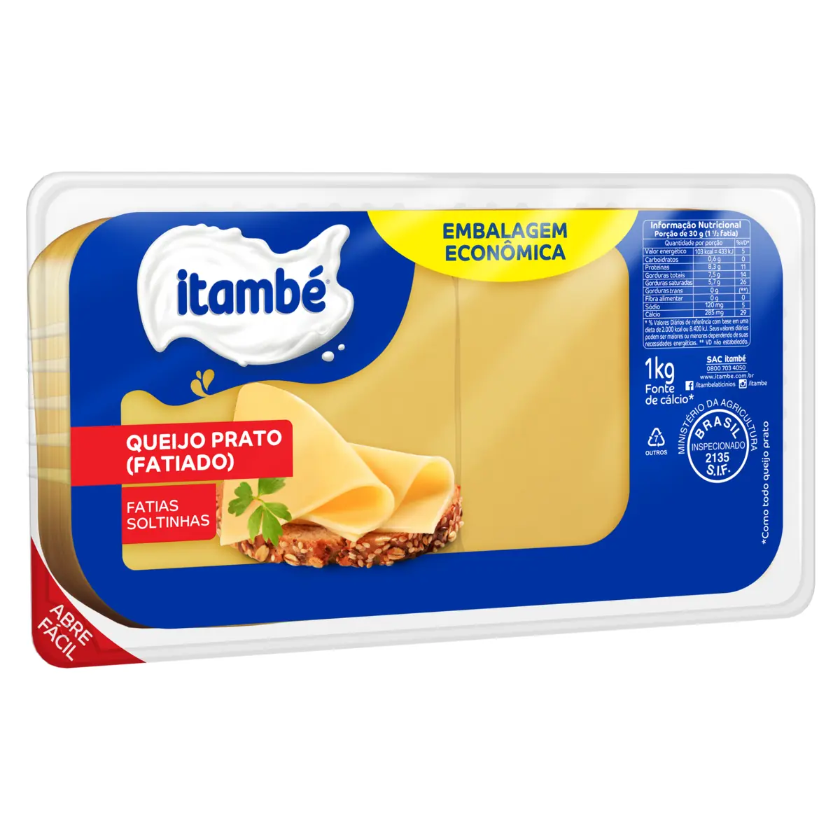 Queijo Prato Fatiado Itambé 1kg Embalagem Econômica