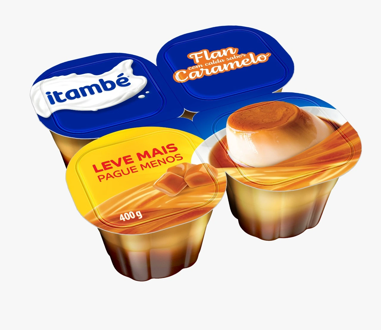Sobremesa Láctea Flan Calda Caramelo Itambé Bandeja 400g 4 Unidades