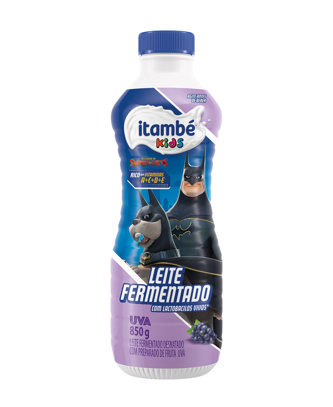 Leite Fermentado Desnatado Uva League Of Superpets Itambé Kids Garrafa 850g