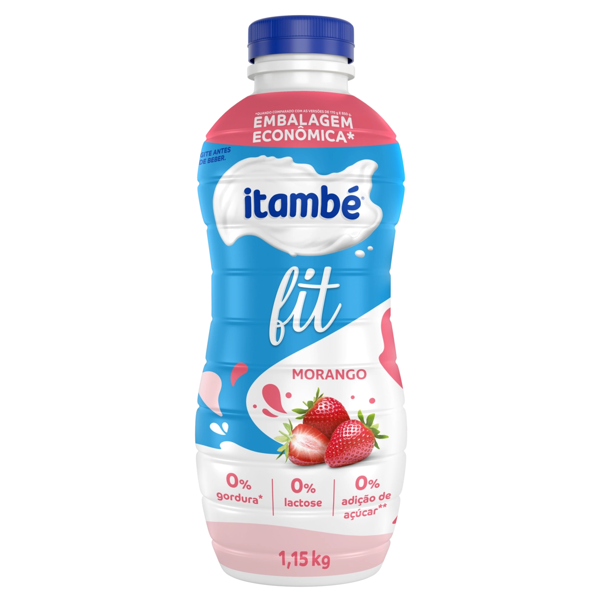 Iogurte Desnatado Morango Zero Lactose Itambé Fit Garrafa 1,15kg Embalagem Econômica