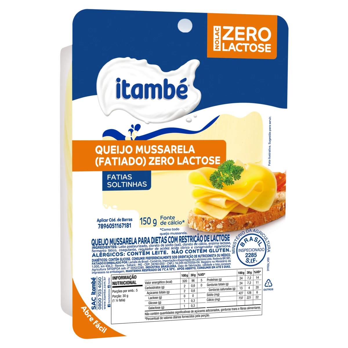 Queijo Mussarela Fatiado Zero Lactose Itambé 150g