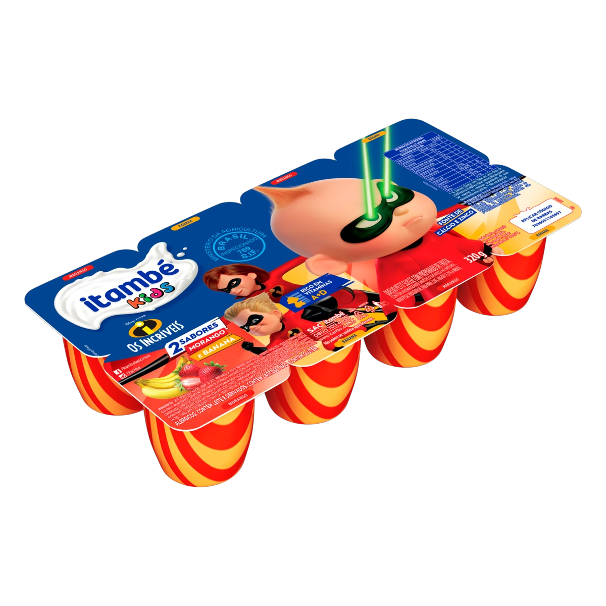 Queijo Petit Suisse Morango Banana Justice League Itambé Kids Bandeja 320g 8 Unidades