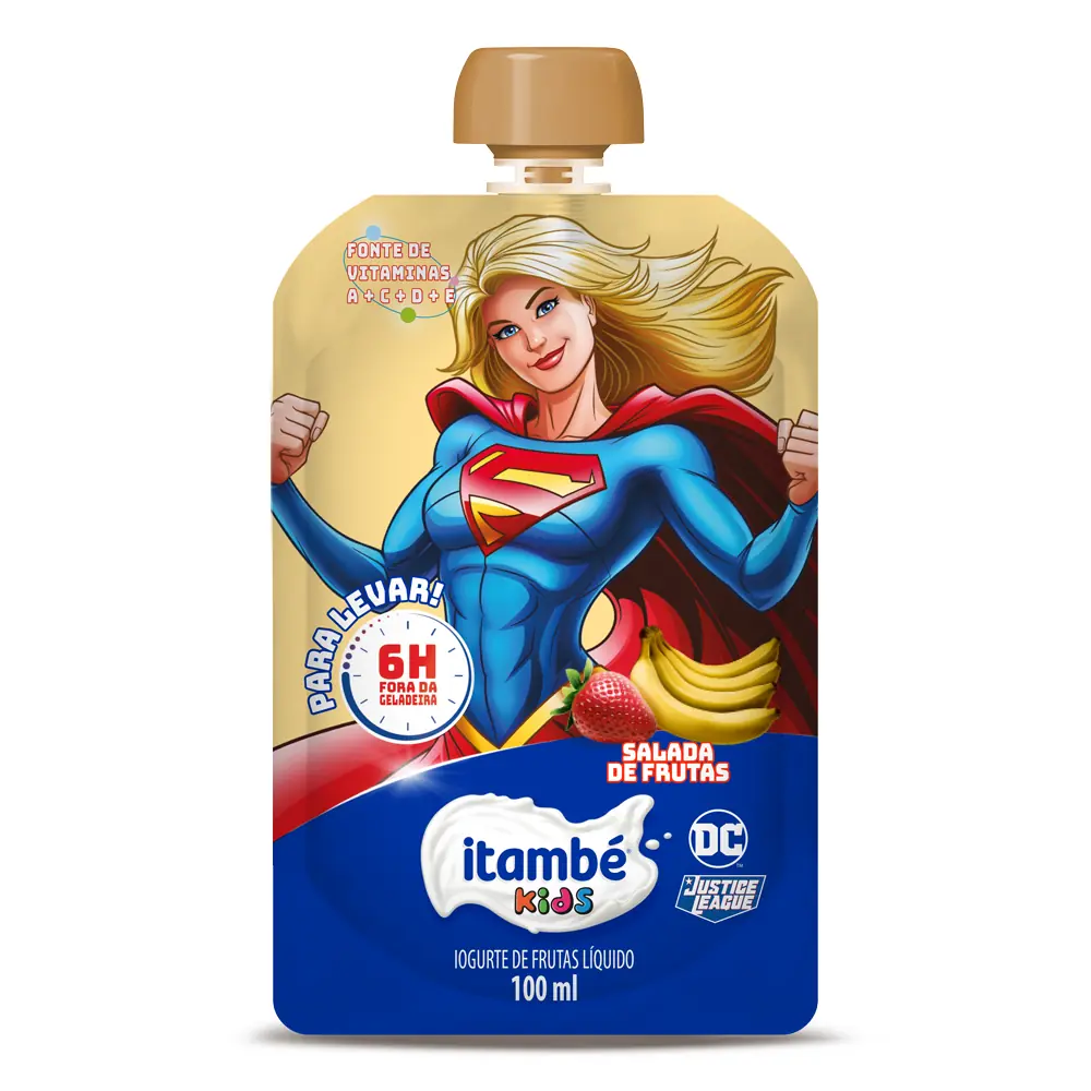 Iogurte Parcialmente Desnatado Salada De Frutas Justice League Itambé Kids Squeeze 100ml