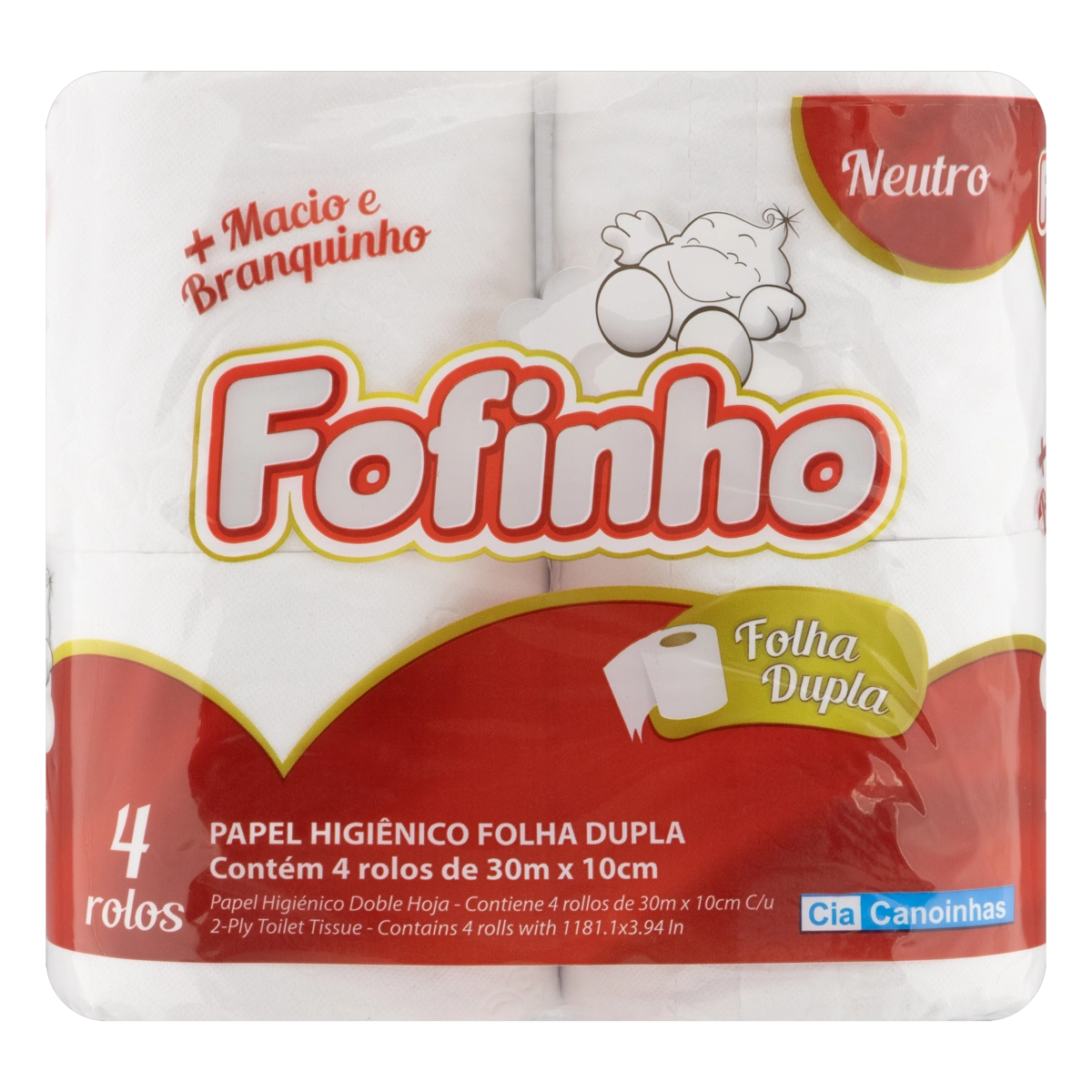 Papel Higiênico Folha Dupla Neutro Fofinho 30m Pacote 4 Unidades