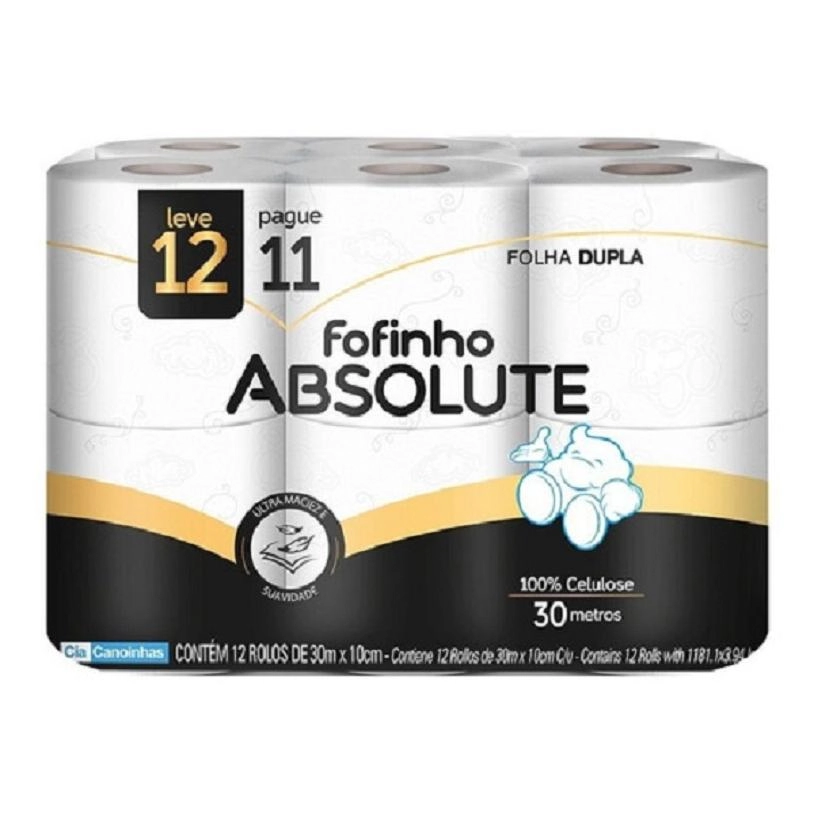 Papel Higiênico Folha Dupla Fofinho Absolute 30m Pacote Leve 12 Pague 11 Unidades