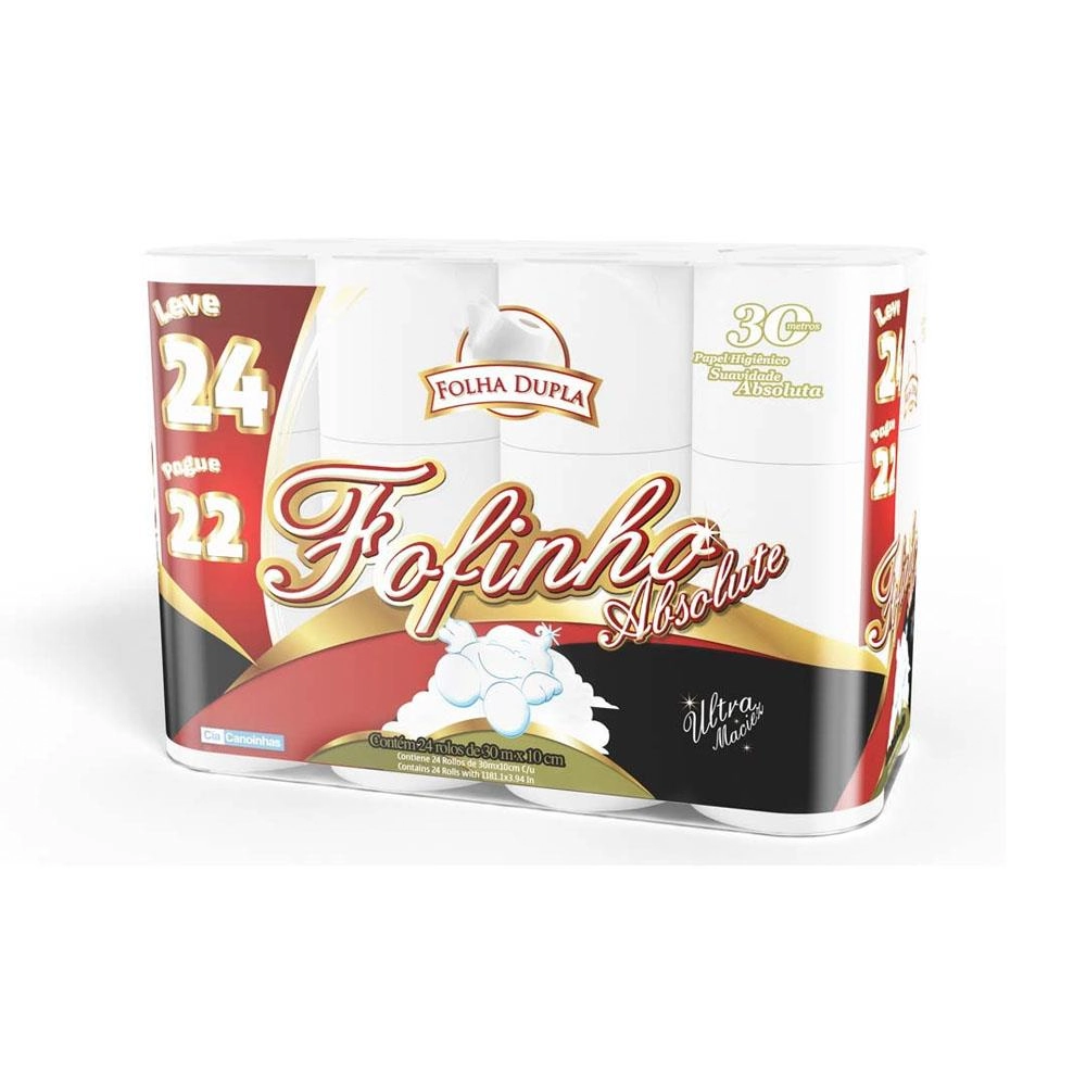 Papel Higiênico Folha Dupla Fofinho Absolute 30m Pacote Leve 24 Pague 22 Unidades