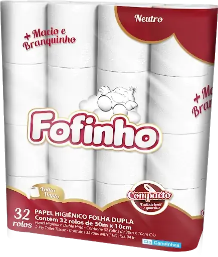 Papel Higiênico Folha Dupla Neutro Fofinho 30m Pacote 32 Unidades