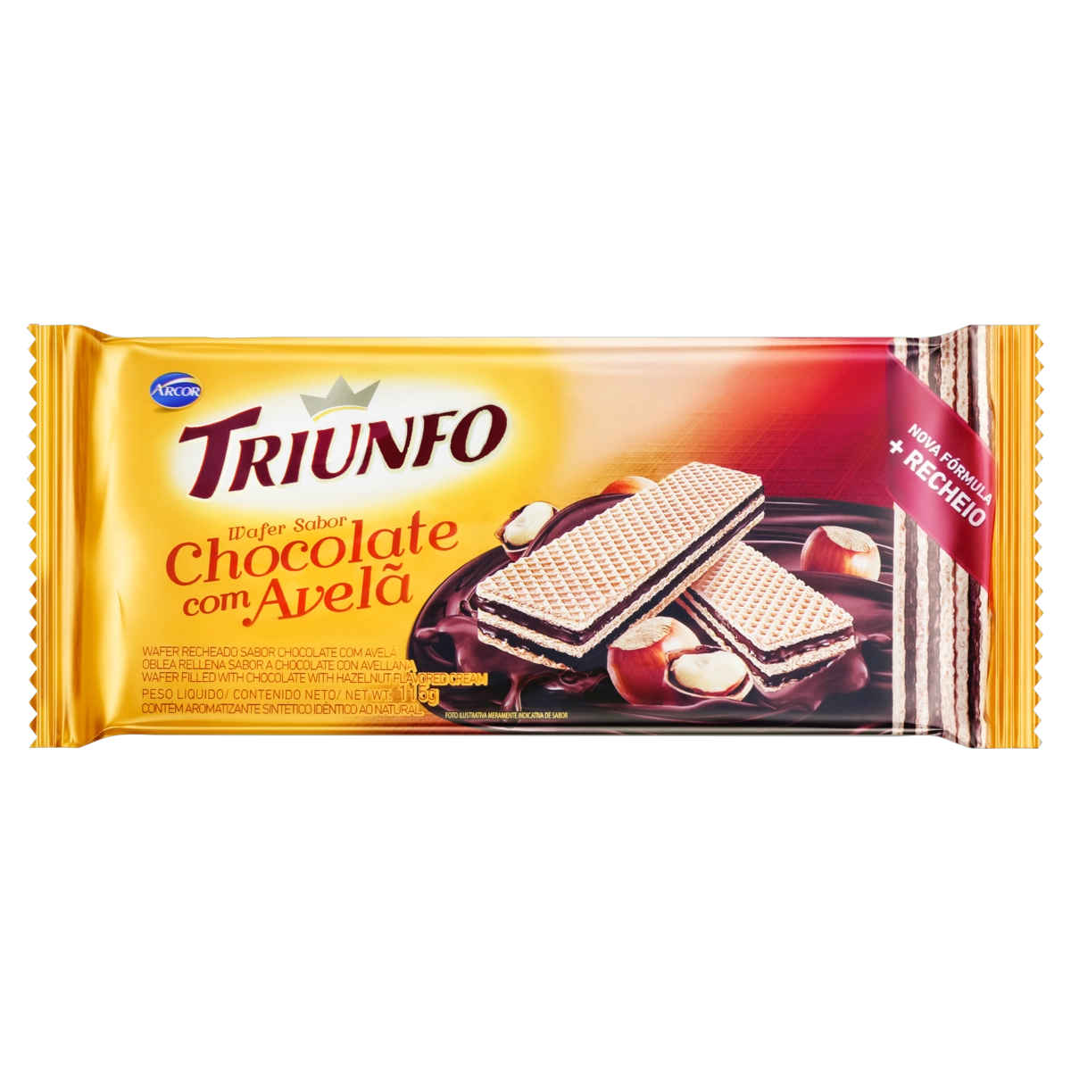 Biscoito Wafer Recheio Chocolate Com Avelã Arcor Triunfo Pacote 115g